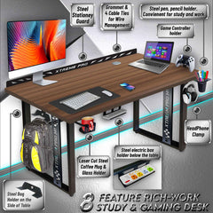 Xtreme M1-Gaming, Work & Study Desk. Large for PC, Dual Monitors, iMac, and Laptops. Metal & Engineered Wood. Black Stand 4 Feet (M1B4_Gaming_American Walnut)
