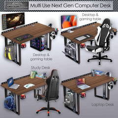 Xtreme M1-Gaming, Work & Study Desk. Large for PC, Dual Monitors, iMac, and Laptops. Metal & Engineered Wood. Black Stand 4 Feet (M1B4_Gaming_American Walnut)