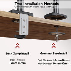 BONTEC Single Monitor Arm Desk Mount for 13-34 Inch Screens, Adjustable Gas Spring Arm with Tilt, Swivel, Rotation, VESA 75x75mm 100x100mm, Holds up to 19.8lbs, C-Clamp & Grommet Base, Ergonomic Stand