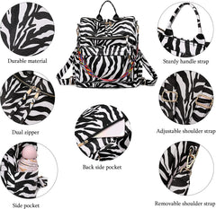MOMISY Backpack Purse Women Vintage Multipurpose Rucksack Design handbag and Shoulder Bag PU Leather Travel Daypack Waterproof Ladies Girls College School- White Zebra