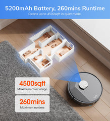 ILIFE A20 Pro Robot Vacuum Cleaner & Mopping,6500Pa Strong Suction,Advanced LiDAR Navigation,Customized Cleaning Upto 4500sft,5200mAh,WiFi App,Alexa,GH,Ideal for Cats,Dogs Hair
