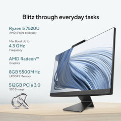 ASUS AiO M3402WFA Series, 23.8" (60.45 cm) FHD, AMD Ryzen™ 5 7520U, All-in-One Desktop (8GB/512GB SSD/Win11/Office 21/1Year McAfee Security/Wireless Keyboard & Mouse/Black/5.4 kg), M3402WFA-KBA015WS