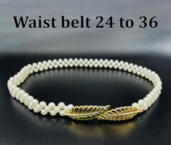 SYGA Pearl Adjustable Waist Belt with Hollowed Tassel Detail, Suitable Size for Waist 24-36 CM