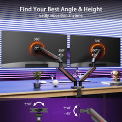 ETHU Monitor Arm Desk Mount for Monitors from 2 to 9 kg Ultra Wide Screens up to 32 inches Full Motion Swivel Height Adjustable Monitor Stand C Clamp (Black, Dual Monitor Arm)