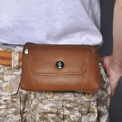 MOMISY Horizontal Mobile Cell Phone Holster Holder Pouch Case Belt Clip Case Leather Case Cover for Men (Button Brown, Horizontal)