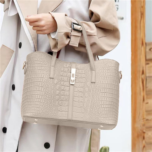 SYGA Pack Of 3 Women Handbag Set,Pu Leather Handbag With Crossbody Bag, Clutch Bag with Crocodile Pattern & Color (GOLDEN)