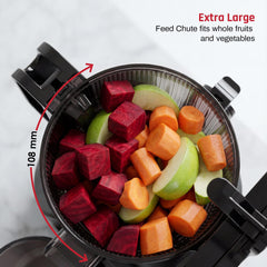 DOMESTICA Dripdrop Cold Press Juicer for Home with 108mm Wide Feed Chute | Slow Juicer Machine for Fruit, Veggie & Nut Milks | Smart Reversal Technology & Triple Strainers For High Nutrition