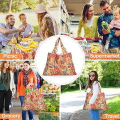 MOMISY Designer Pattern Reusable and Foldable Shopping Bag/Tote Hand bag/Travel Bag/Grocery Bag | Heavy Duty, Eco Friendly | Compact, Lightweight and Convenient (Leaves Beige)