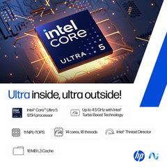 HP 15, Intel Core Ultra 5 125H (16GB DDR5, 1TB SSD) FHD, IPS, 15.6''/39.6cm, Win11, M365 Basic(1yr)*Office24, Silver, 1.65kg, fd1354TU, Intel Arc Graphics, FHD Camera w/Shutter, AI Powered Laptop