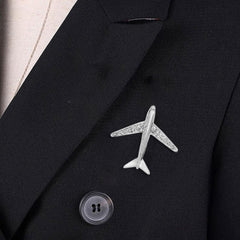 SYGA Men's Suit Aircraft Design Brooch Pin, Silver Tone with Crystal Accents