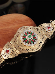 SYGA Women's Moroccan Style Metal Small Waist Chain Women's Wedding Jewelry Belt Glossy Design Kamarband(Gold+Red)