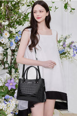 SYGA Women's Handbag Versatile Casual Crocodile Pattern Shoulder Bag(BLACK)