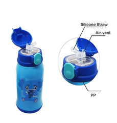 SYGA Cartoon Animal Pattern Stainless Steel School Drink Water Bottle for Kids with Straw_Elephant