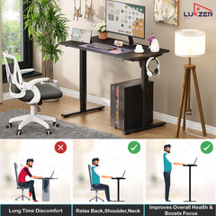 Lukzer Electric Automatic Height Adjustable Sit Stand Desk | Black Frame Black Top | Ergonomic Study Table with Digital Display & Memory Preset Option for Home & Office (EST-003/70 x 110 x 60cm)