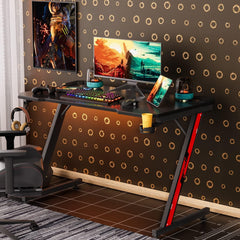 White Mulberry Gaming Desk, Computer Desk with Carbon Fiber Surface, Z Shaped Gaming Table, Computer Table, Workstation, Home Office Desk with Cup Holder and Headphone Holder | (117 * 67 * 71 CM)