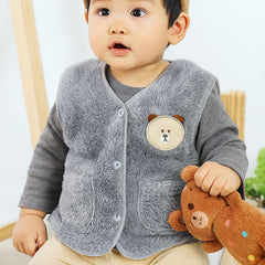 MOMISY Baby Boys & Baby Girls Winter Sweater Vest | Soft Polyester Warm Sleeveless Jacket with Cute Bear Design For 6-12 Months(Grey)