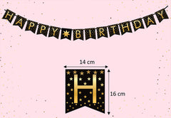 SYGA Black Happy Birthday Banner with Star Designs Decorative Birthday Party Banner