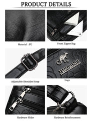 SYGA Leather Women's Shoulder Messenger Bag with Zipper Pockets (Black)