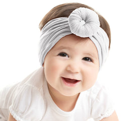 SYGA Pack Of 2 Baby Headbands Soft Cotton Strechable Turban Hairbands For Newborn Infant Toddlers Kids 0-3 Years (Pink-Grey)