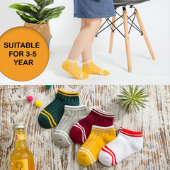 MOMISY 5 Pairs Baby Kids Girl Boys Tube Socks Toddlers Comfortable Ankel Length gifts (IN, Age, 3 Years, 5 Years, 4 Stripes)