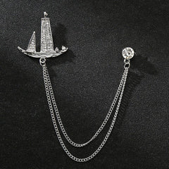 SYGA Men's & Women Suit Shirt Stud Lapel Pin Chain Tassel Brooch Pin with Crystal Chain(silver sail)