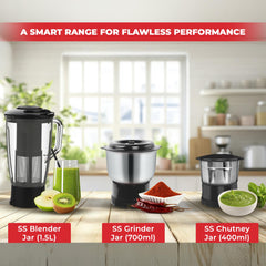 Maharaja Whiteline Odacio Pro Juicer Mixer Grinder With 3 Versatile Jars || 500 Watt || Food Grade Safe || 2 Year Warranty || Black and White