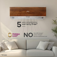 Godrej 1.5 Ton 3 Star, 5 Years Comprehensive Warranty, AI powered, 5-In-1 Convertible Cooling, 4 Way Air Swing, Wood Finish, Inverter Split AC (Copper, AC 1.5T SIC 18VTC3 WYB TK, Teak Wood)