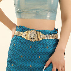 SYGA Women's Hollow Diamond Waist Chain Flower Body Waist Chain Sun Flower Cross-Border Ancient Ethnic Style Kamarband For Saree & Dress(Gold)