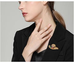 SYGA Brooch Pin Fashion Crystal Rhinestone Jewellery Pin Vintage Clothing Accessories Decoration Sun Hat, Ancient Gold Brooches for Women- S57