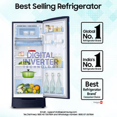 Samsung 183 L, 5 Star, Digital Inverter, Direct-Cool Single Door Refrigerator (RR20D2825HV/NL, Himalaya Poppy Blue, Base Stand Drawer)