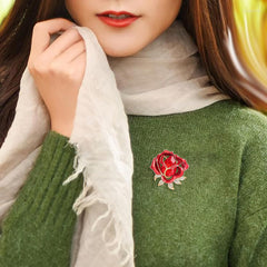 SYGA Brooch Pin Fashion Crystal Rhinestone Jewellery Pin Vintage Clothing Accessories Decoration Red Flower Coat design Brooches For Women- S65