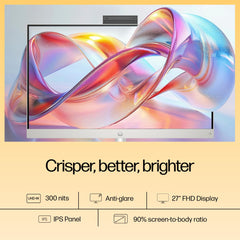 HP All-in-One, Intel Core Ultra 7 155U (16GB DDR5,1TB SSD) IPS, 300 nits, Anti-Glare, 27inch(68.6cm) FHD, Win11, M365, Office24, Shell White, 6.72kg, FHD IR tilt Camera w/Privacy shuttter, 27-cr1009in