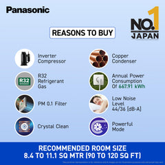 Panasonic 1.0 Ton 3 Star Inverter Split AC (Powerful Mode, Copper Condenser, 7in1 Convertible, 2-Way, PM 0.1 Filter, CS/CU-SU12AKY3T, White)