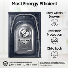 Samsung 12 kg, 5star, AI Control, AI Ecobubble, Super Speed, Wi-Fi, Hygiene Steam with Inbuilt Heater, Digital Inverter, Fully-Automatic Front Load Washing Machine (WW12DG6B24ASTL, Navy)