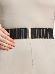 SYGA Women Cinch Belt,Elastic Stretchy Waist Belt with Abstract Metal Buckle Decorative Belt Dress Accessories(Black)