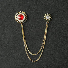 SYGA Men's & Women Suit Shirt Stud Lapel Pin Chain Tassel Brooch Pin with Crystal Chain(Red windmill)