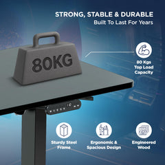The Sleep Company - Electric Height Adjustable Desk | Ergonomic Work from Home Table | 4 Memory Presets | 2 Years Warranty | 1200 x 600 Thick Top | Free Installation | Black & Black