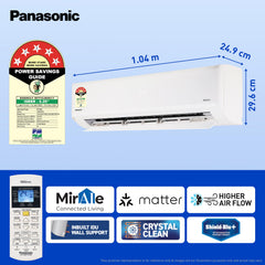 Panasonic 2.0 Ton 5 Star Premium Wi-Fi Inverter Smart Split AC (Matter Enabled, Higher Airflow, Copper Condenser, 7in1 Convertible, True AI, 4-Way, PM 0.1 Filter, CS/CU-NU24AKY5W, White)