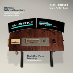 Jin Office Octave Height Adjustable Desk Electric | Sit Stand Table, 80 Kg Wt. Cap, 2 Year Warranty| Standing Desk with Memory Preset, Cup Holder| Stability Crossbar| Brown 1200*750mm/25mm Thick Top