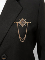 SYGA Men's & Women Suit Shirt Stud Lapel Pin Chain Tassel Brooch Pin with Crystal Chain(Rudder gold)