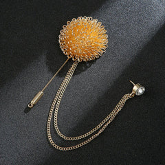 SYGA Men's & Women Suit Shirt Stud Lapel Pin Chain Tassel Brooch Pin with Crystal Chain(Golden bouquet)