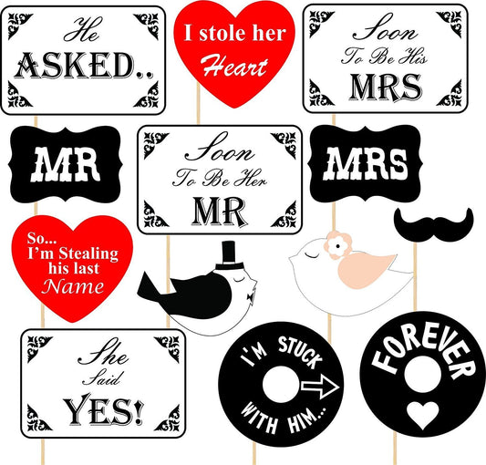 SYGA Combo Set of 13 Valentine's Party Photo Booth Props & Just Married Banner