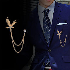 SYGA Men's & Women Suit Shirt Stud Lapel Pin Chain Tassel Brooch Pin with Eagle Design and Crystal Chain(Gold)