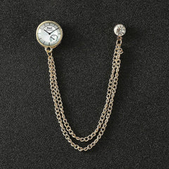 SYGA Men's & Women Suit Shirt Stud Lapel Pin Chain Tassel Brooch Pin with Crystal Chain(Small clock)