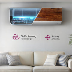 Godrej 1.5 Ton 3 Star, 5 Years Comprehensive Warranty, AI powered, 5-In-1 Convertible Cooling, 4 Way Air Swing, Wood Finish, Inverter Split AC (Copper, AC 1.5T SIC 18VTC3 WYB TK, Teak Wood)