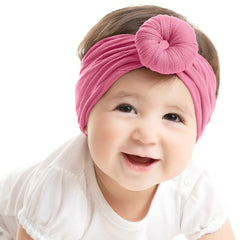 SYGA Pack Of 2 Baby Headbands Soft Cotton Strechable Turban Hairbands For Newborn Infant Toddlers Kids 0-3 Years (Pink-Grey)