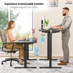 Lukzer Electric Automatic Height Adjustable Sit Stand Desk | Black Frame Black Top | Ergonomic Study Table with Digital Display & Memory Preset Option for Home & Office (EST-003/70 x 110 x 60cm)