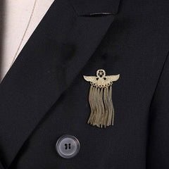 SYGA Men's & Women Suit Shirt Stud Lapel Pin Chain Tassel Brooch Pin with Crystal Chain(Coat of arms tassel gold)