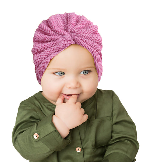 SYGA Pack of 2 Baby Cap & Headband Woolen Soft Stretchable Hat and Ears Warm Headband for Newborn Baby Winter Cap 0-3 Years - Pink