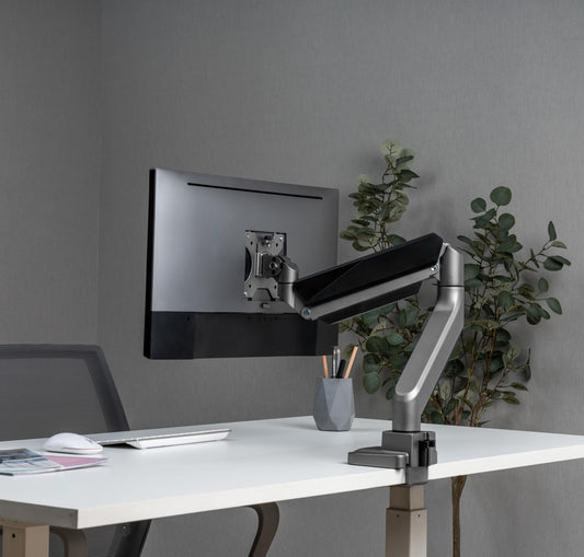 Jin Office Premium Heavy Duty Gas Spring Monitor Stand | 13-46" Monitor Support | Height Adjustable | VESA Compliant Upto 100 * 100mm | 1 Year Warranty | Metallic Finish | 18KG Weight Capacity